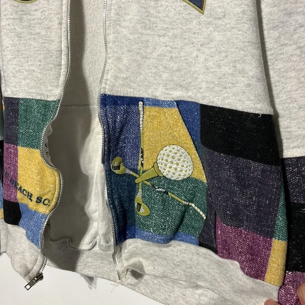 Vintage Myrtle Beach South Carolina Golf Plaid Zip Up Hooded Sweatshirt Size XL - Picture 8 of 12